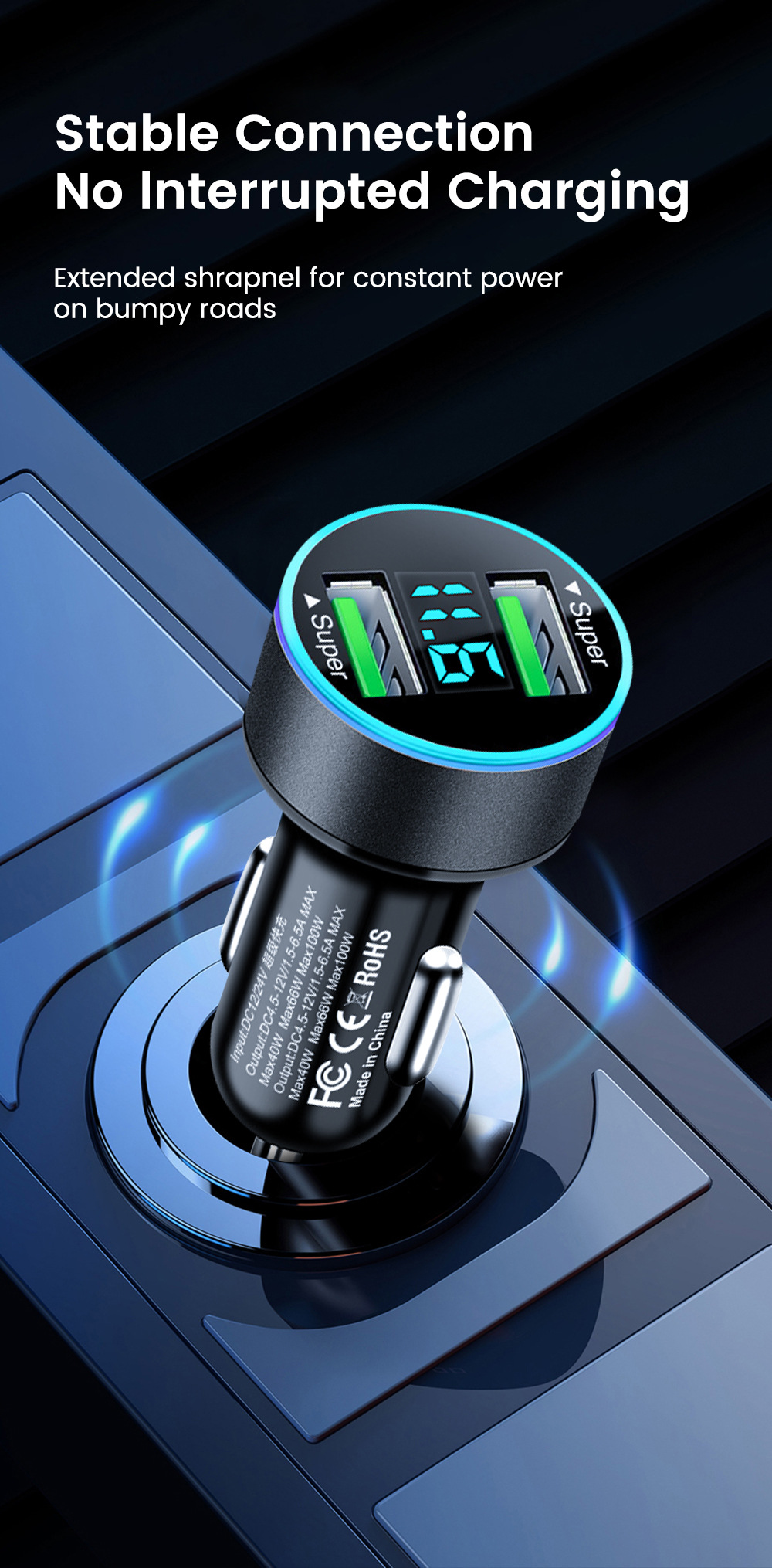 Multi-port with digital display support super fast charging 6/8 port with voltage vehicle-mounted one-to-six/8-car fast charging cross-border