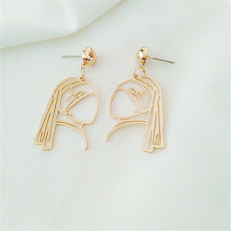 Titanium Steel Material Funny Human Face Titanium Steel Plating Drop Earrings 1 Pair