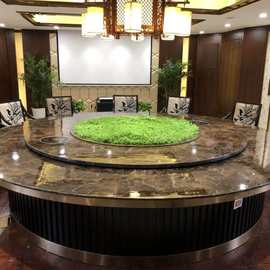 高档餐厅包间电动大圆桌 包厢大餐桌大理石圆桌 酒店自动圆形餐桌