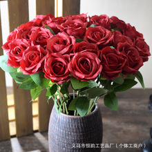 仿真小巴黎玫瑰花单支绢布假花人造花 婚庆家居摄影道具装饰花束