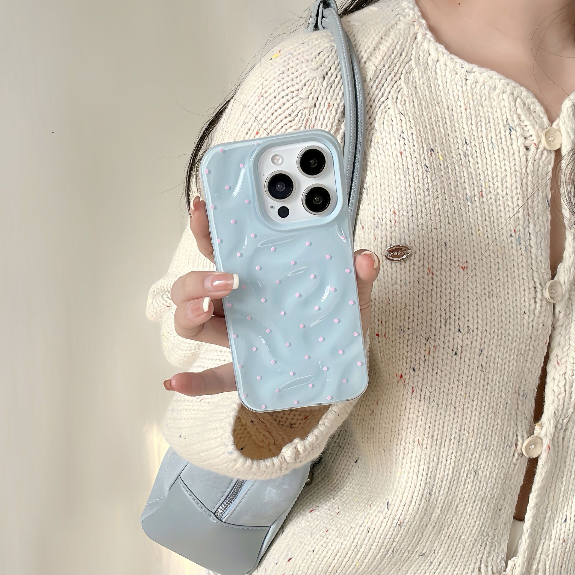 Sencillo verano, sensación avanzada, pantalla completa, punto de onda, adecuado para Apple 16ProMax, funda para teléfono móvil 15Pro, nuevo 14/13 femenino