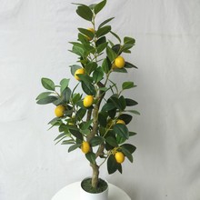 跨境仿真绿植摆件橄榄树假花人造花 地插茶花树漆树 柠檬橘子盆栽