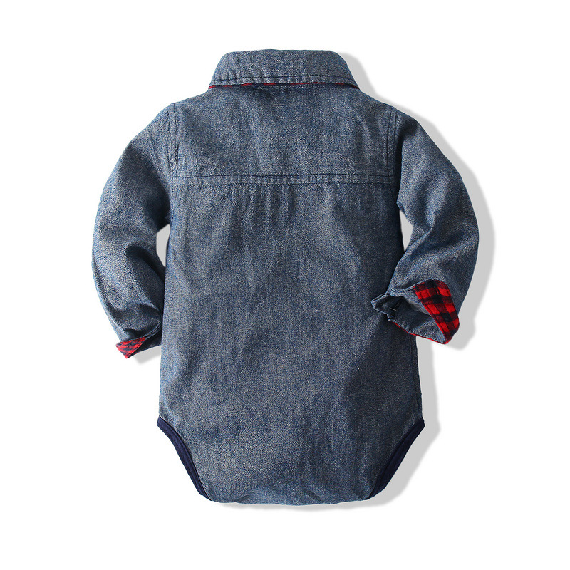 Laste kevadine poiste ülikond, laste härrasmehe särk, teksad, kaheosaline komplekt_voghion.com