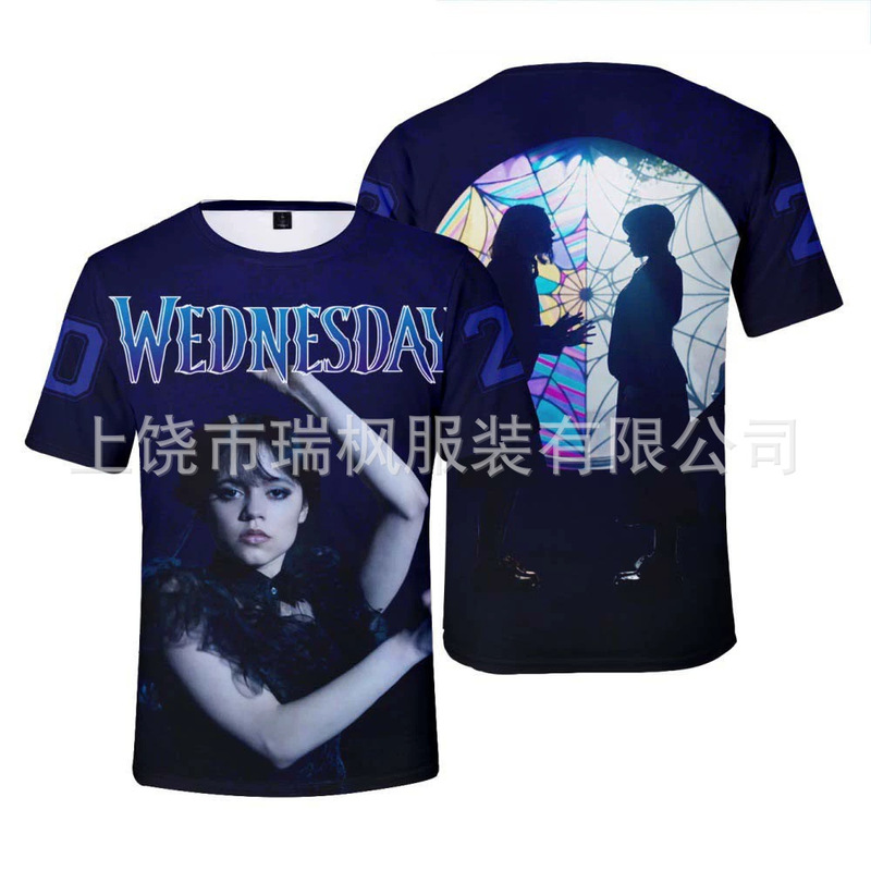 Independent Station Cross-border New Adams Family-Wednesday 3D Printed Short-sleeved T-shirt a 3DT T-shirt