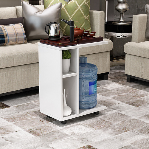 Simple small apartment coffee table living room movable kung fu tea table wheeled sofa corner armrest cabinet bedside table
