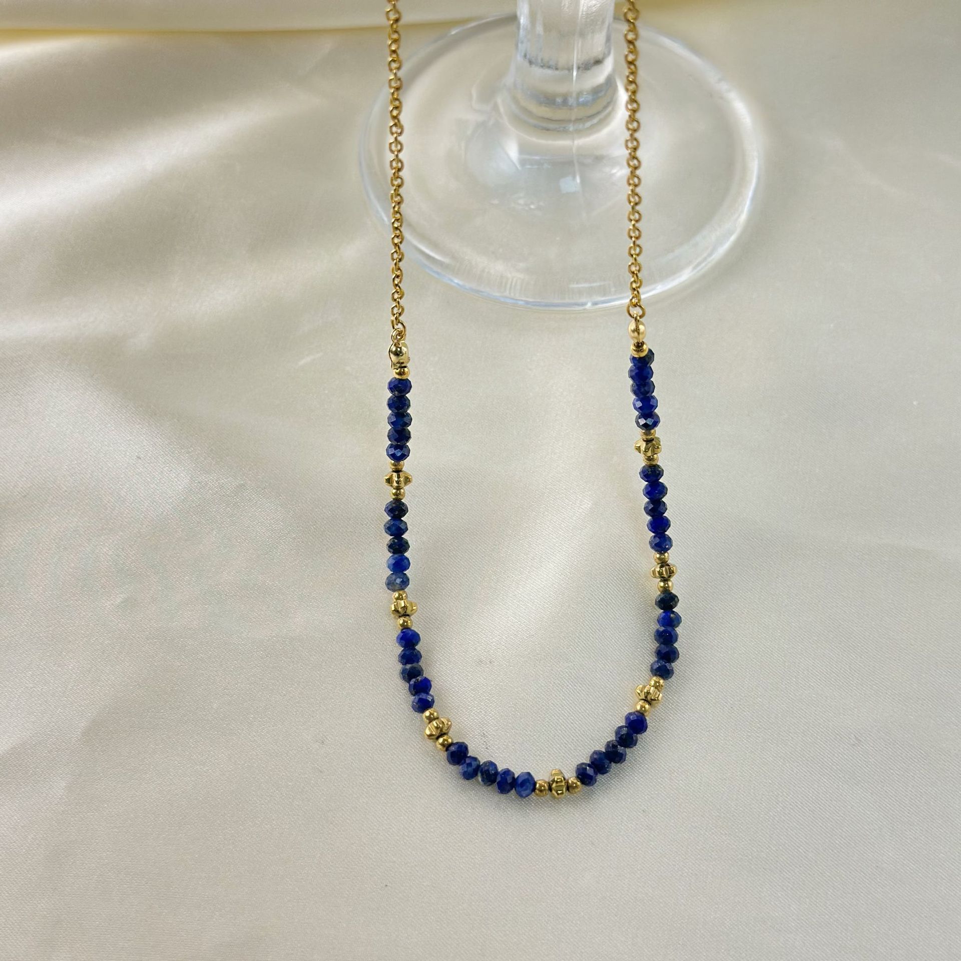 Women's Gender Beaded, Plating Design Retro Geometric 304 Stainless Steel Lapis Lazuli Necklace In Bulk