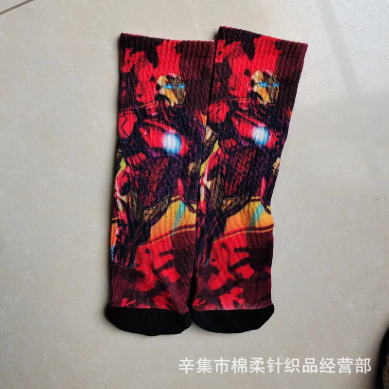 Children's painted, Avengers star M Wei middle and big children towel bottom tide socks wholesale