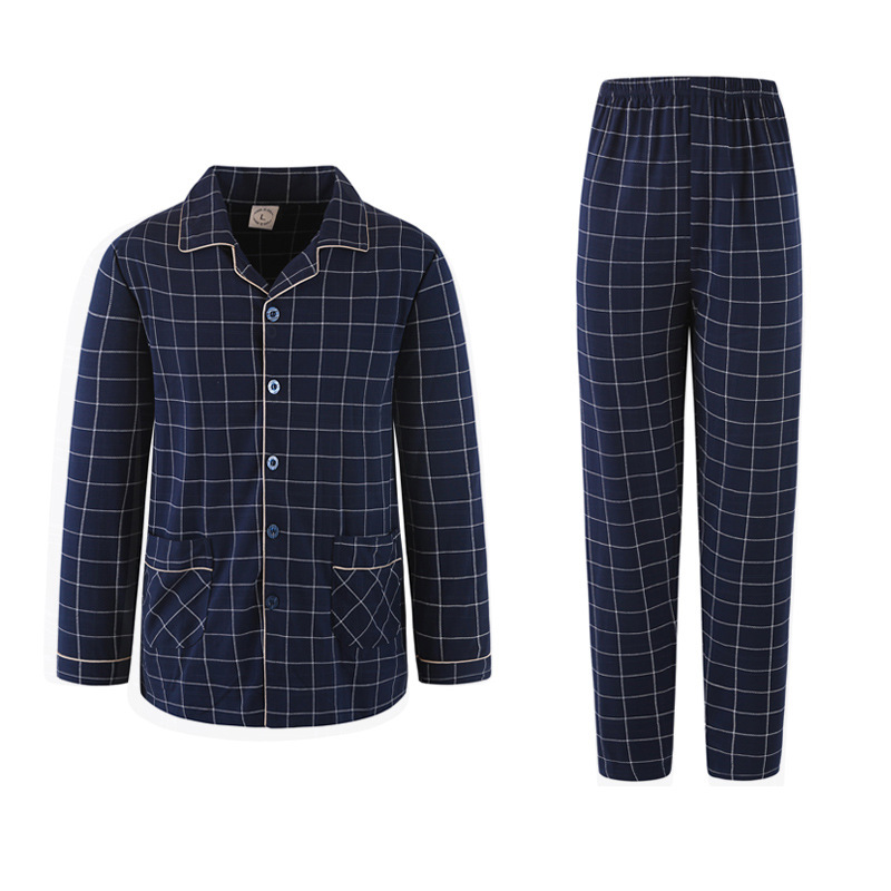 Pijama de mediana edad y ancianos primavera y otoño de los hombres 100% algodón de manga larga hogar ^ más el tamaño de mediana edad papá traje de dos piezas