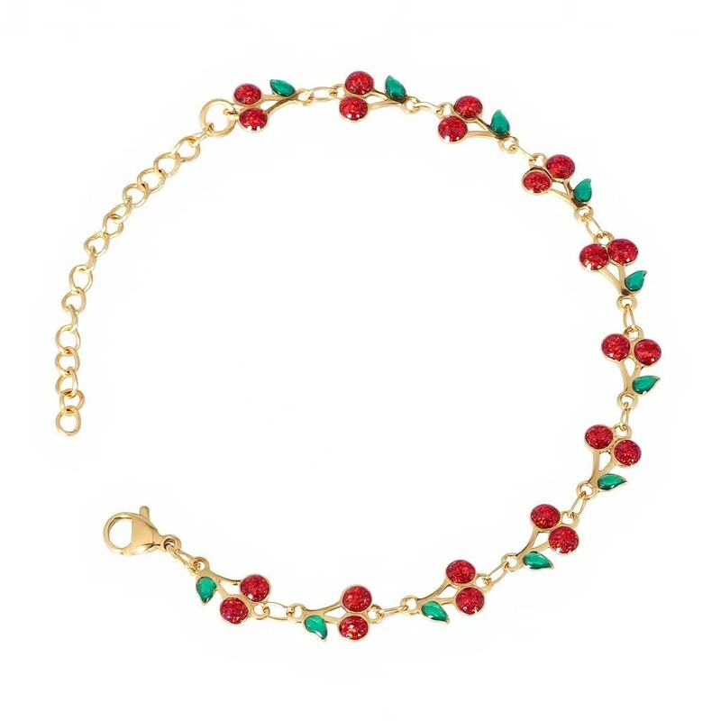 Cross-Border New Light Luxury Fashion Simple Stainless Steel Cherry Bracelet Forest Style Small Fresh Non-Fading High-End Jewelry