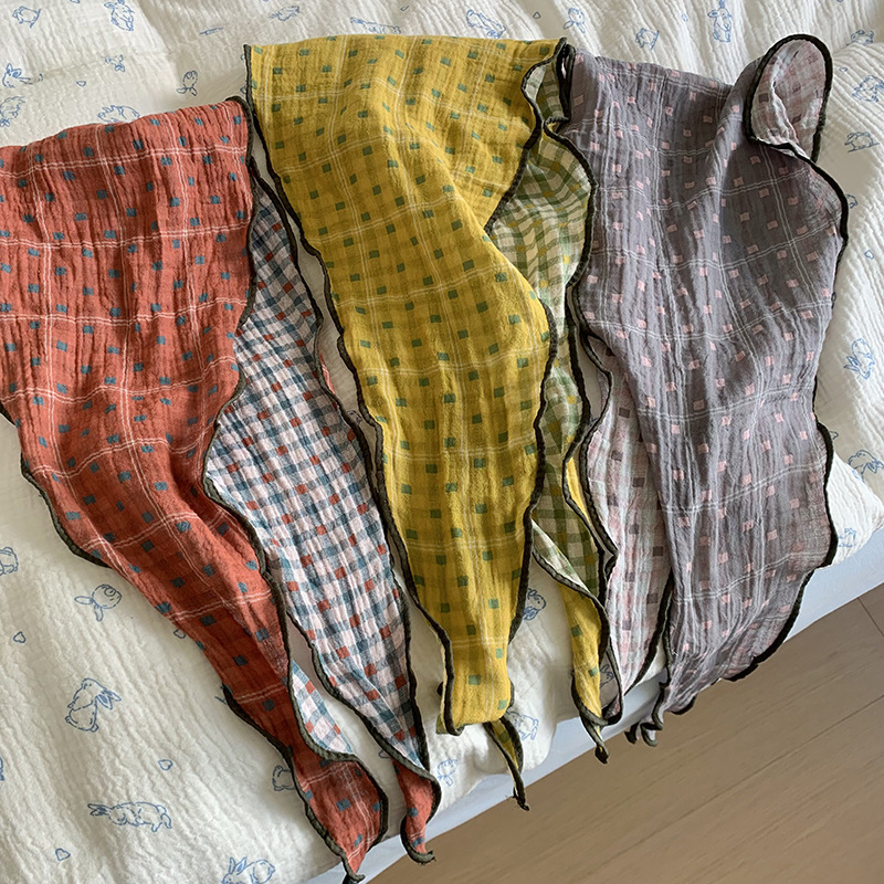 Pañuelo en la cabeza Verano femenino Pastoral Primavera y verano Todo fósforo Bufanda de seda a cuadros de lunares Cinturón para el cabello Bufanda de sentido avanzado Bufanda triangular Bufanda para mujer