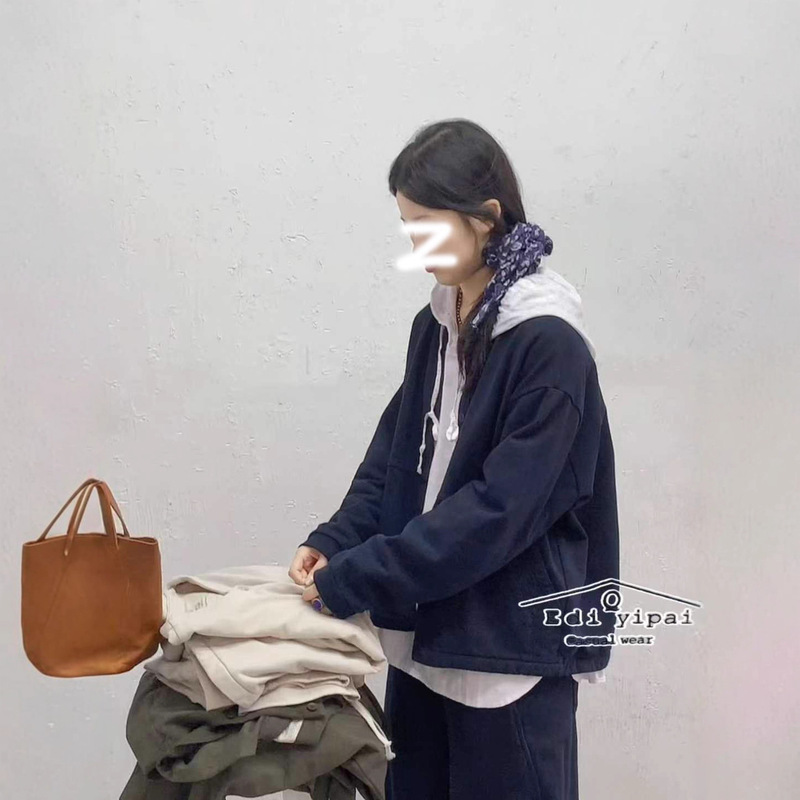 圆领拼接新款上衣女纯棉秋季纯色休闲外套百搭卫衣宽松|undefined