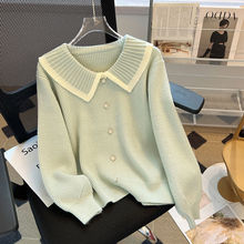 宽松显瘦【-斤】娃娃领排扣针织毛衣女秋冬减龄洋气打底衫潮