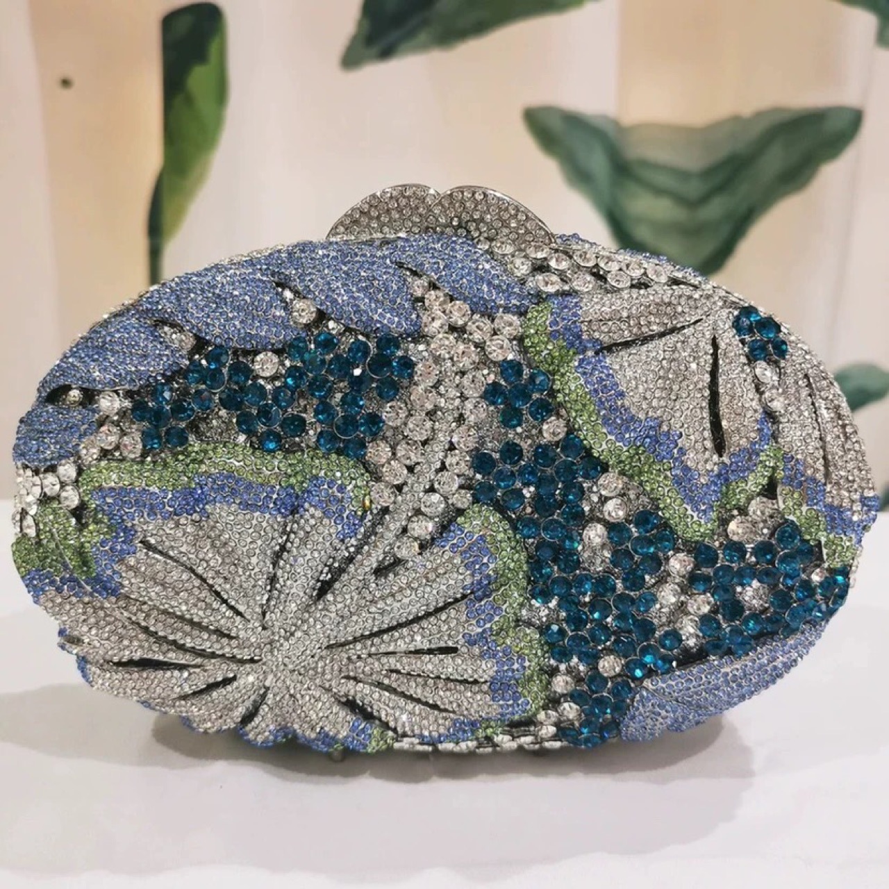Túi clutch nữ dự tiệc đính đá kim cương hoa rỗng màu bạc — 4 # màu bạc chi tiết 16
