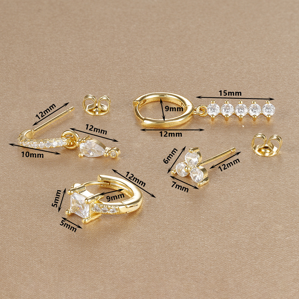 6g Weight Copper Ear Needle Material Rhinestones Inlay Material Drop Earrings, Earrings, Ear Studs Classification 1 Set Basic Modern Style Classic Style Geometric Plating Copper Rhinestones Drop Earrings Earrings Ear Studs