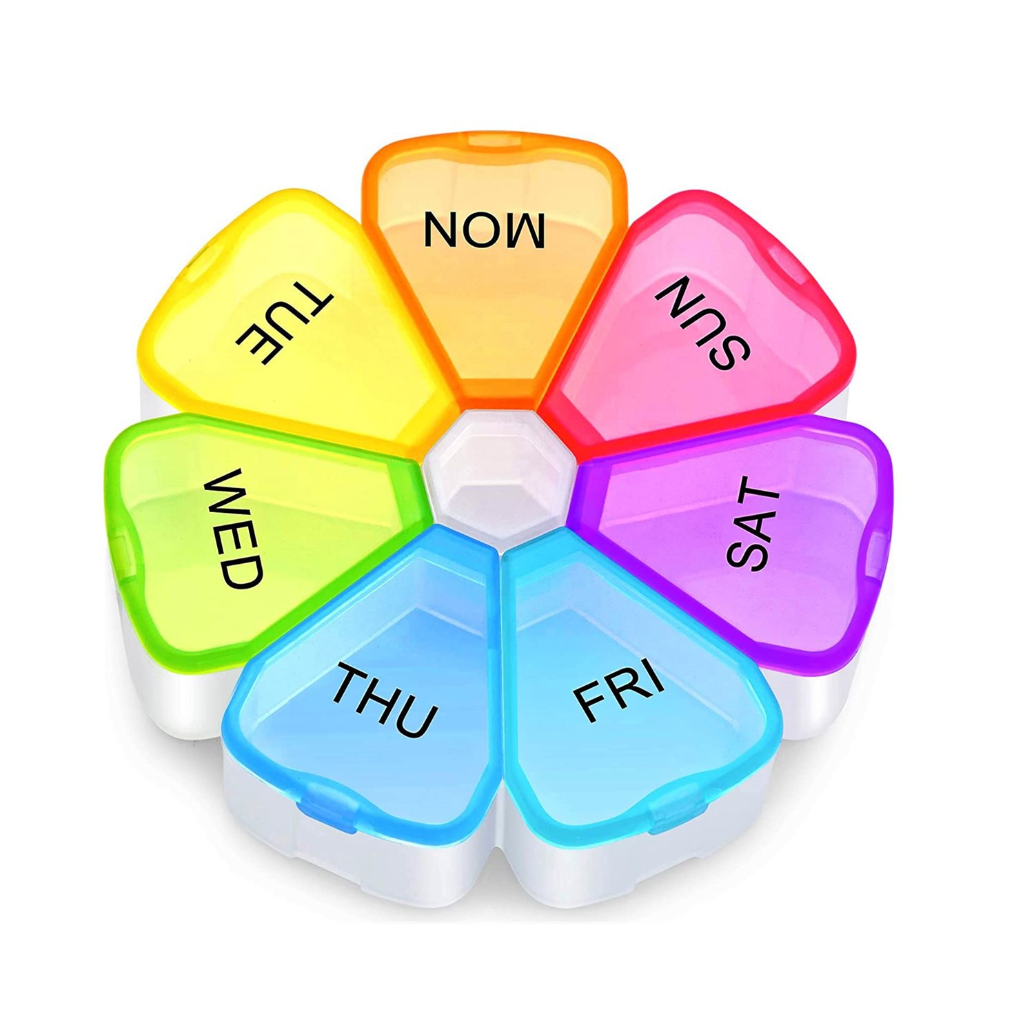 Venta directa de fábrica siete días a la semana Arco Iris 7 pétalos rejilla redonda grande escritorio vitamina pescado bolas almacenamiento píldora caja