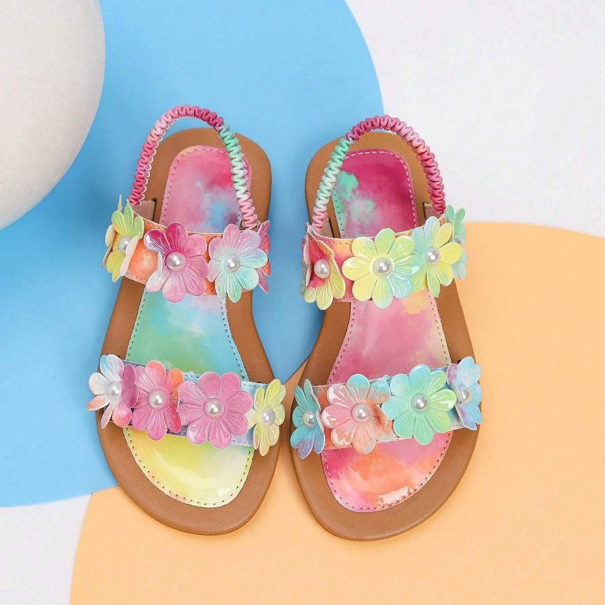 Детские сандалии для трансграничной торговли, цветочные, стильные, повседневные, универсальные, плоские пляжные сандалии для девочек