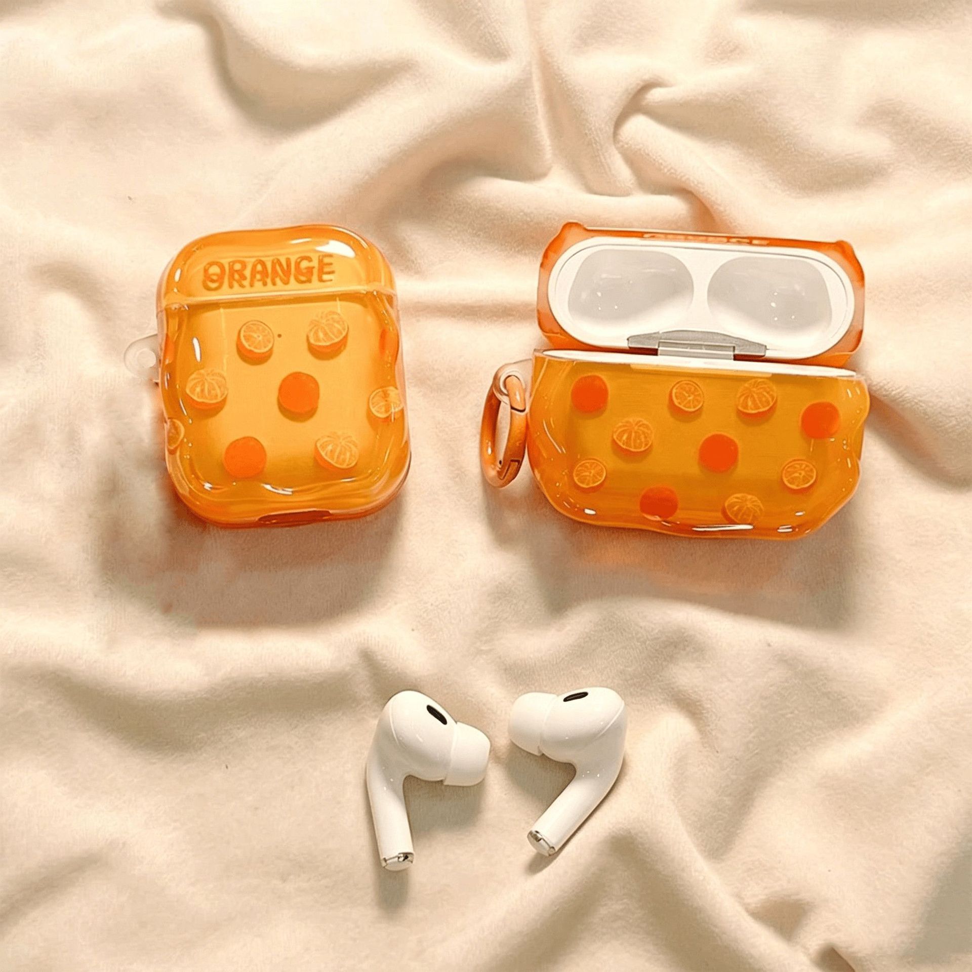 Pequeño naranja fresca para airpods 4 generación cubierta de auriculares bluetooth airpodspro3 cubierta de protección huaqiangbei 5 generación