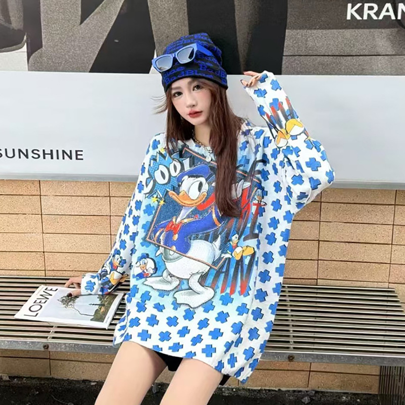 2025 Autumn New Arrival Heavy Industry Rhinting Cartoon Printed Knitted Sweater Women's Mink Velvet Loose Top Fashionable Age-Reducing