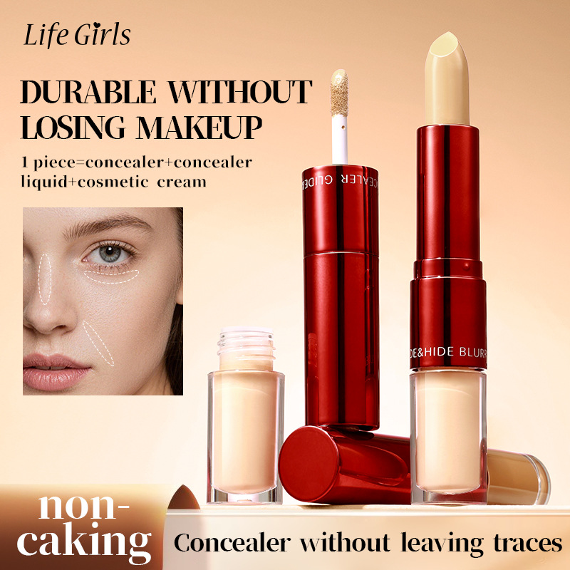 Life Girls concelador de doble cabeza, color de piel ligero, polvo no pegajoso, maquillaje transfronterizo, maquillaje al por mayor