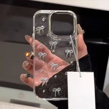 适用iphone16E手机壳三星S25ULTRA奢华立体闪钻蝴蝶结s24plus超火