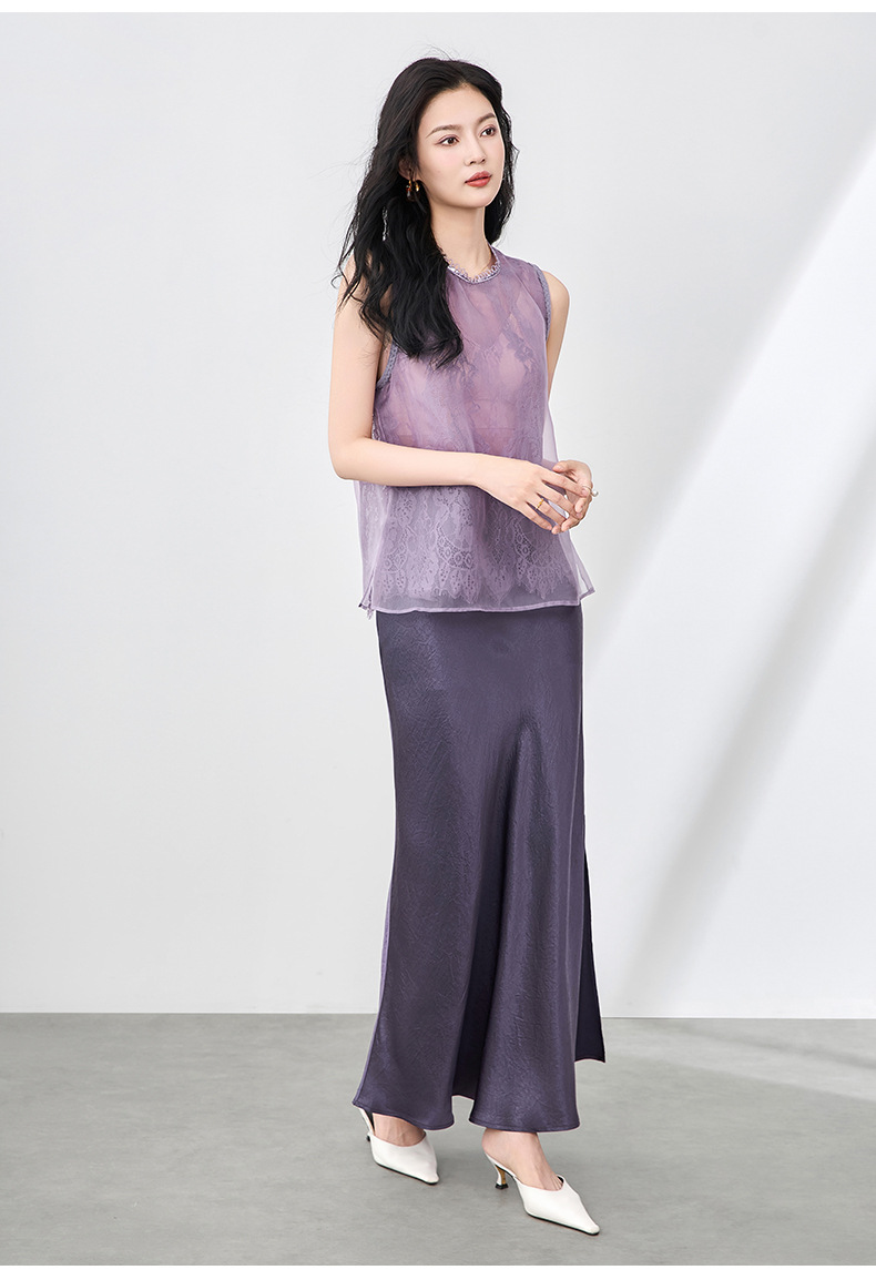 Áo hai dây organza ren cổ tròn phong cách thanh lịch mùa hè — Màu đen chi tiết 33