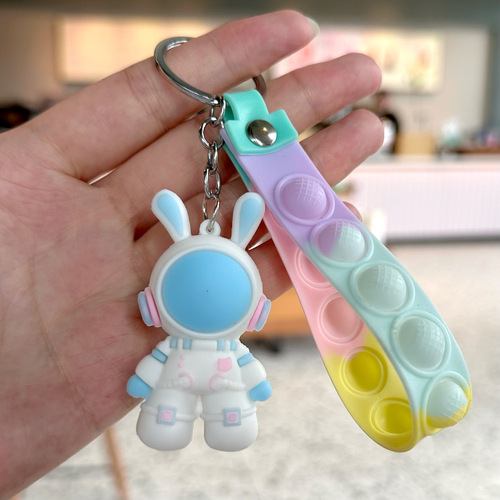 Cartoon Space Rabbit Keychain Cute Astronaut Space Couple Soft Rubber Mini Pendant Key Ring Decor