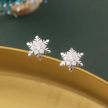 s925纯银雪花耳钉时尚锆石花朵耳环女气质小巧银饰品工厂一件批发