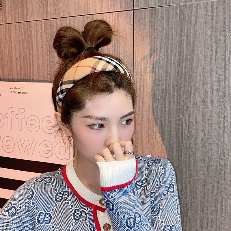 韩版经典复古宽边格纹海绵头箍秋冬外出千鸟格发箍小清新发饰女|undefined