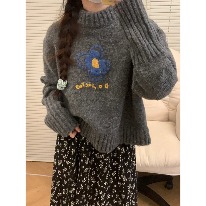 灰色复古慵懒风套装女秋冬2025新款长袖针织毛衣百褶半身裙两件套|undefined