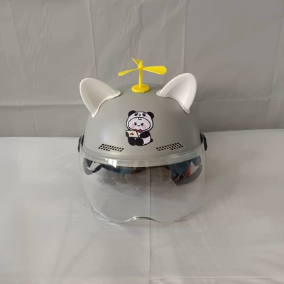 New national standard 3C adult simple Motosiklet kaskı (dəbilqə) - adult-gray-no-11white-cat-earsyellow-windmill-hd-short-lens