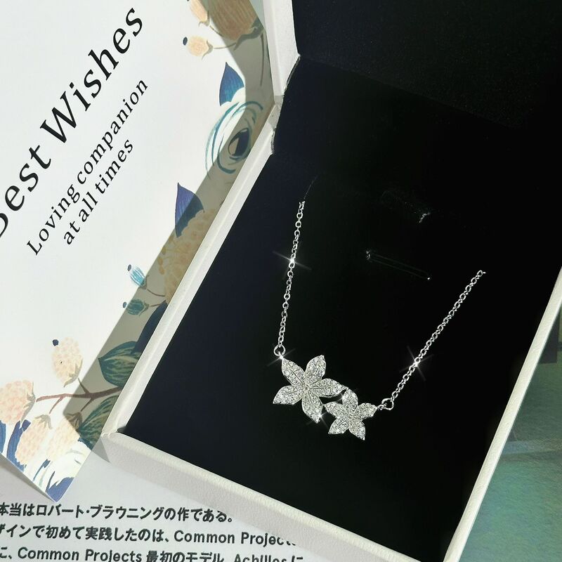 原创925纯银花朵项链女韩版百搭ins风配饰甜美气质超闪满钻锁骨链|undefined