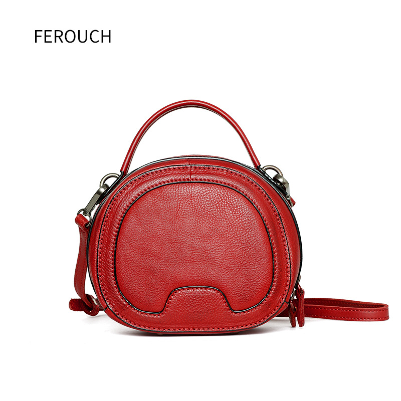 真皮小圆包女斜挎包头层牛皮单肩包百搭圆桶包复古休闲手提包9261