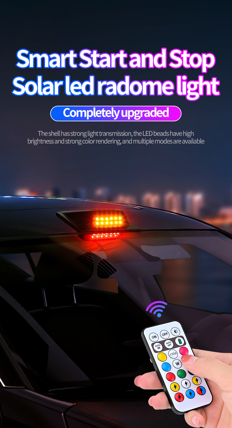 Solar-Powered Led Car Roof Lidar Decorative Cover Light Anti-Rear Collision Warning Strobe Pilot Light Universal Modification