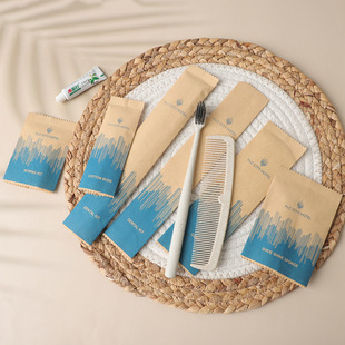 Disposable Kraft Paper Bag Toiletry Set for Chain Hotels, Customized Logo Disposable Soft-Bristled Toothbrush and Comb