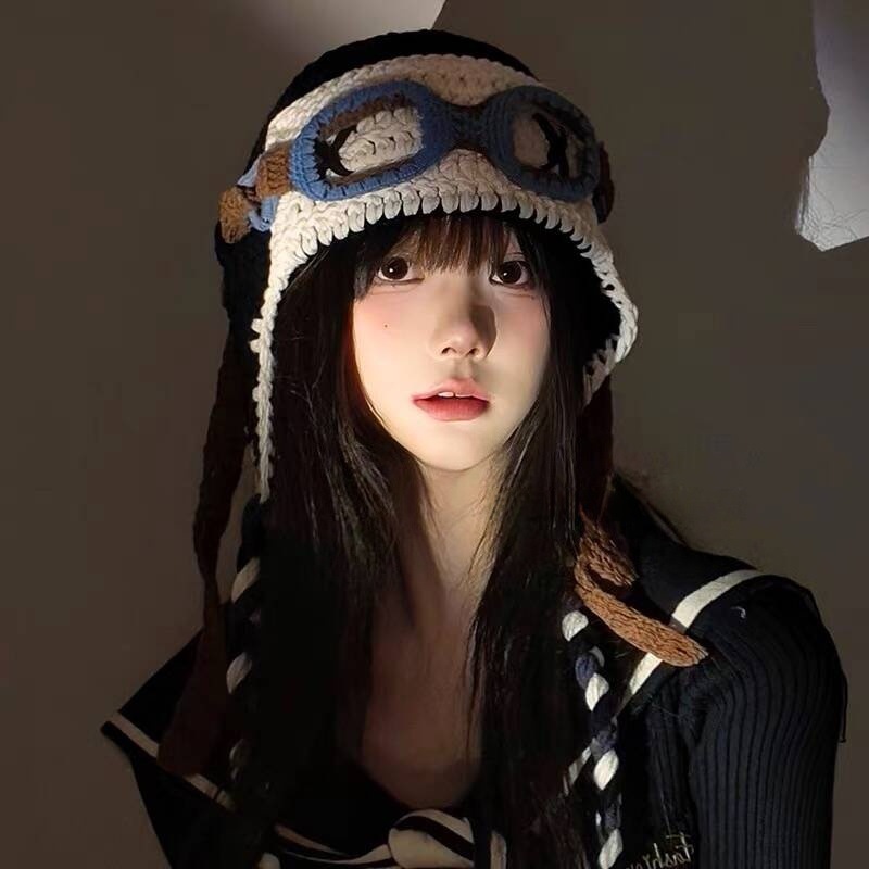 檀健次同款可爱卡通毛线帽子女秋冬时尚百搭显脸小保暖护耳针织帽|undefined