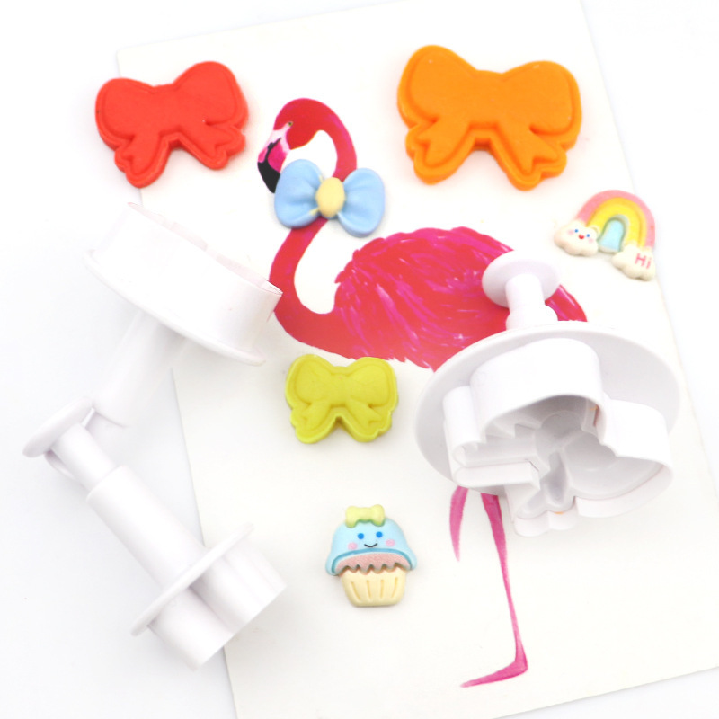 Minghao 3pc bow plastic embossing mold DIY baking hand pressure embossing mold pasta cake printing mold