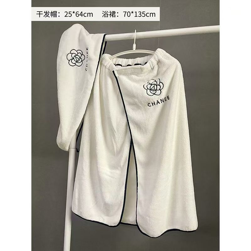 新款ins风山茶花浴巾女家用洗澡浴裙三件套可穿可裹大毛巾干发帽|undefined