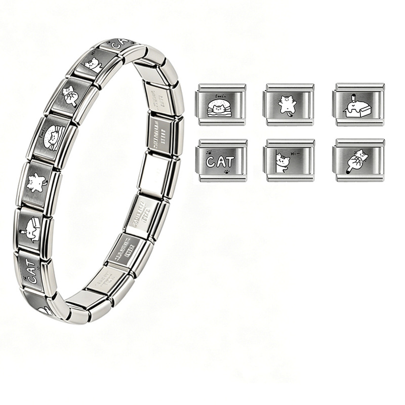 Cross-Border Wholesale Italian Square Bracelets, Stainless Steel Splicing, Elastic Bracelets, DIY Bracelets, Charms Accessories