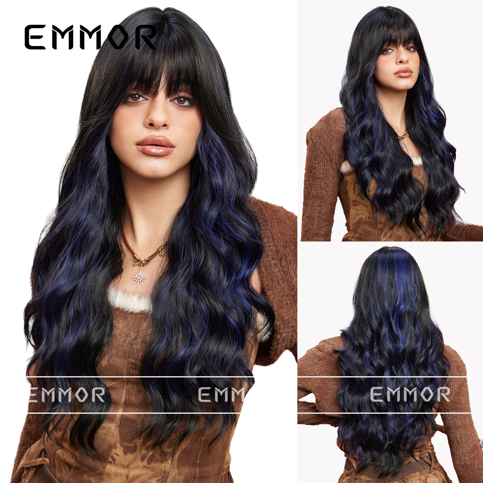 Marrón dorado teñido Rosa dibujos animados aire Bangs onda rizado Pelo Largo elegante mullido perezoso peluca cabeza completa forma