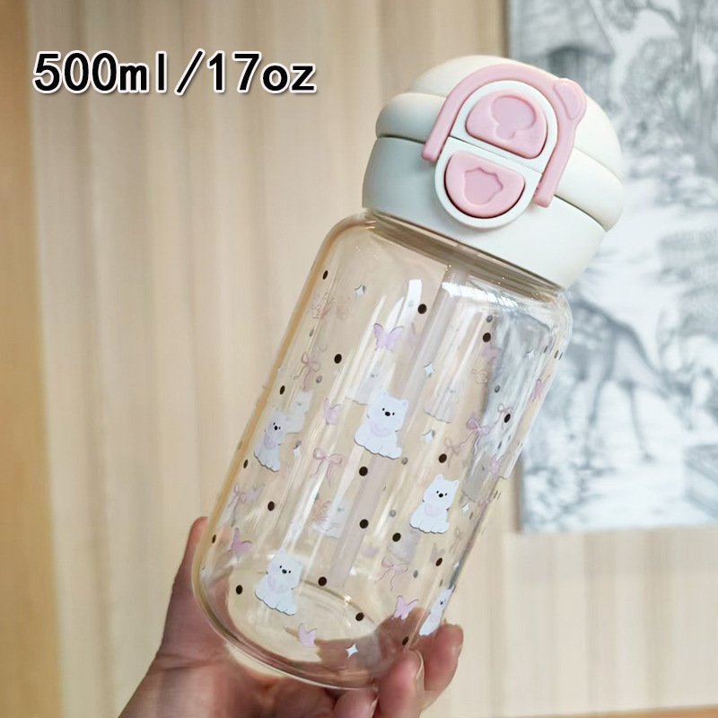 Alto valor de la cara doble bebida dibujos animados pequeños lindos copos de silicio de silicio de mano para estudiantes portátiles de alto contenido de silicio de vidrio de agua