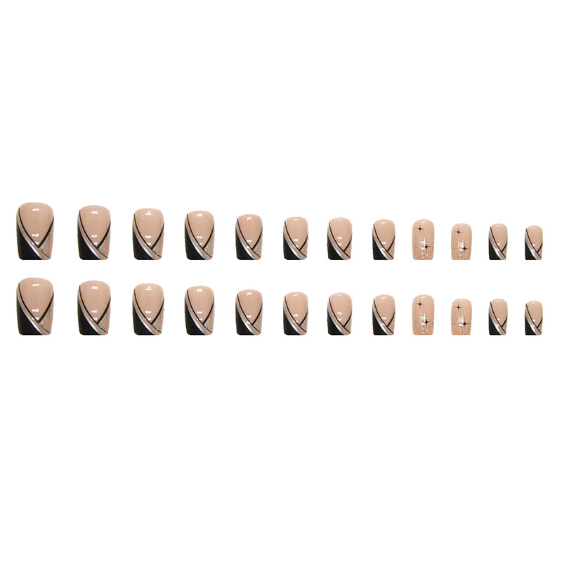 Patchs à ongles roses à paillettes, étoiles triangulaires noires, minimalistes européennes, style Instagram_voghion.com