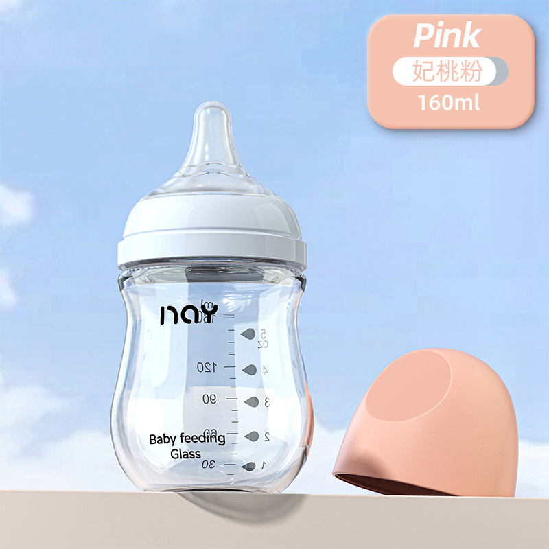 Nuoai botella de vidrio bebé recién nacido calibre ancho anti-flatulencia anti-ahogamiento fabricante de biberones recién nacidos en stock
