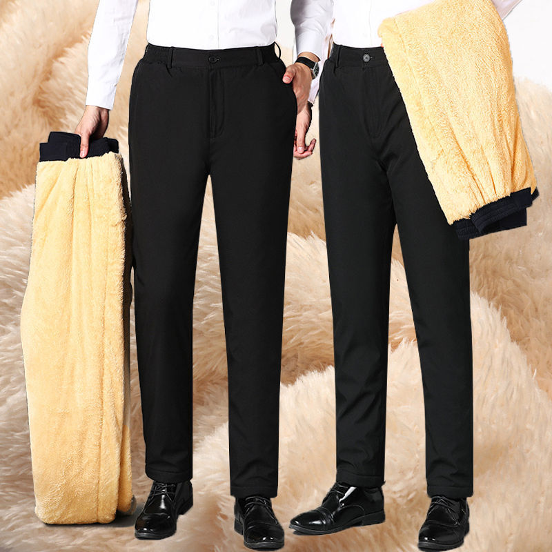 Pantalones de cordero de cachemire de cintura alta para hombres de invierno más espeso de lana de mediana edad hombres cintura elástica pantalones de algodón caliente al por mayor