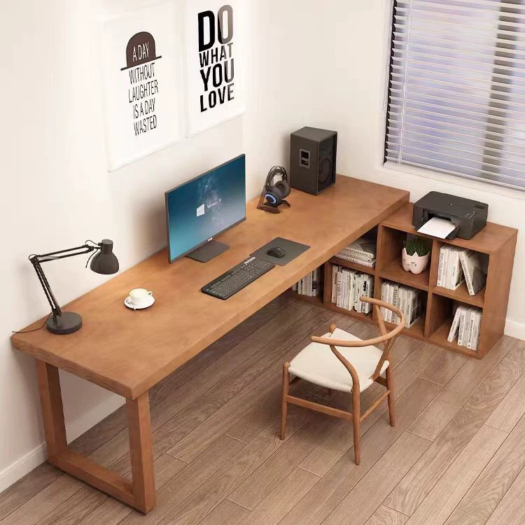 Современный минималистский полностью массивный деревянный угловой стол книжный шкаф