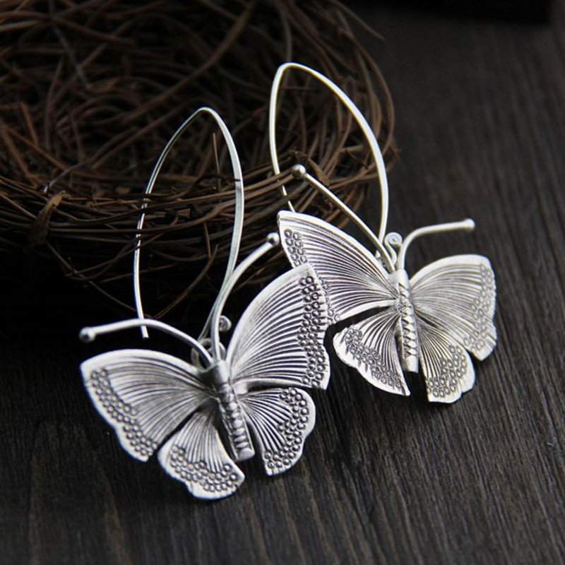 14g Weight Alloy Ear Needle Material 1 Pair Retro Butterfly Alloy Drop Earrings