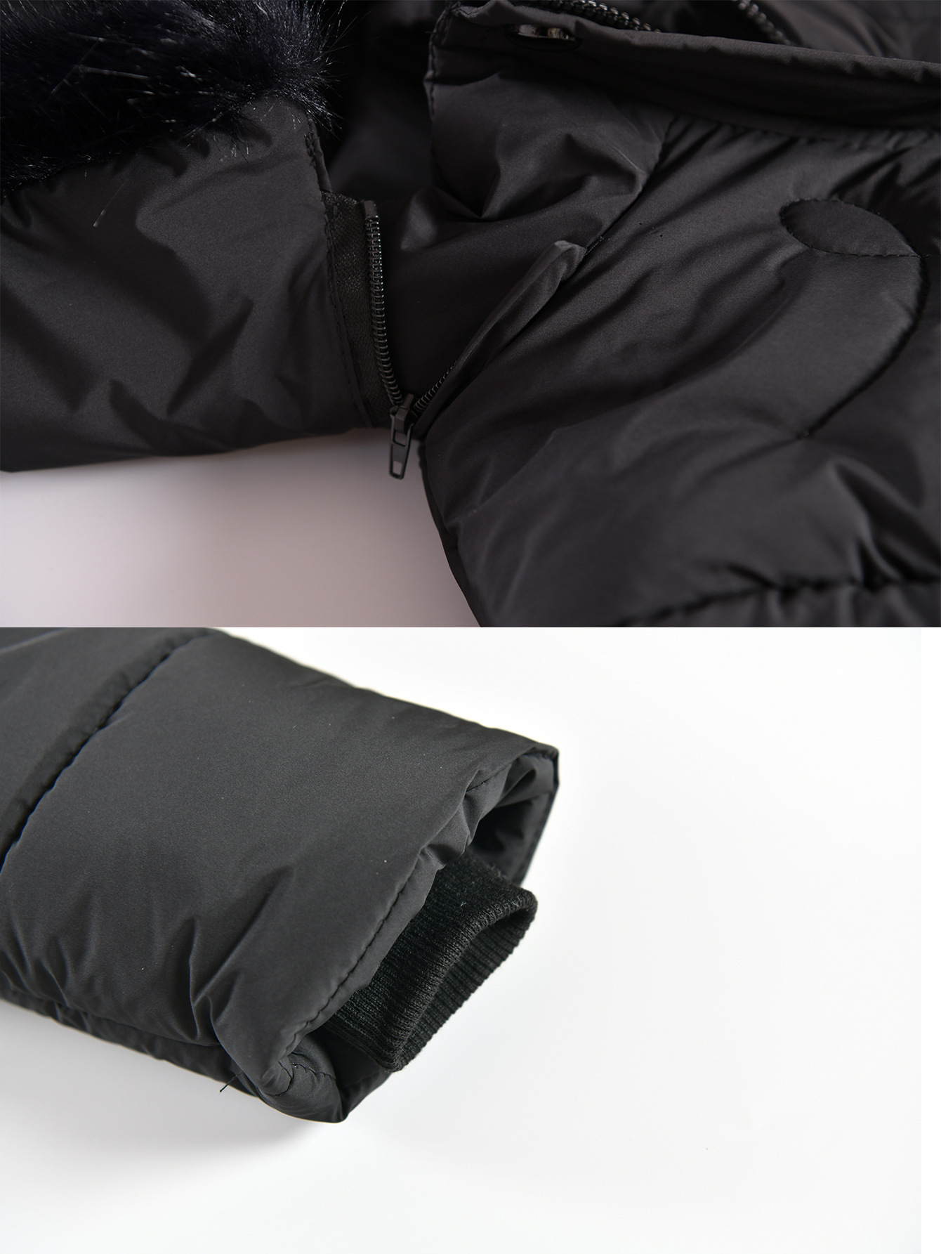 Winter Korean Style Girls' Mid Length Cotton Padded Jacket Western Style Heart Shaped Rhombus Pattern Cotton Padded Jacket With Fur Collar_voghion.com