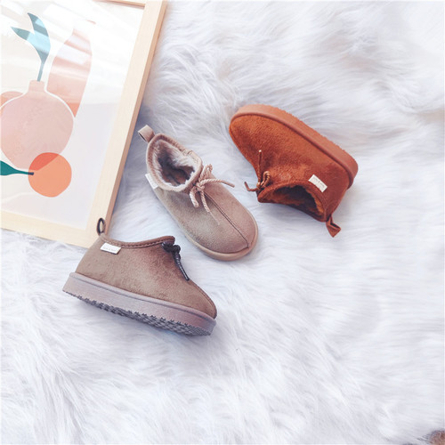 Export tete's winter foreign trade children's lace-up suede thickened warm cotton shoes for boys and girls snow boots