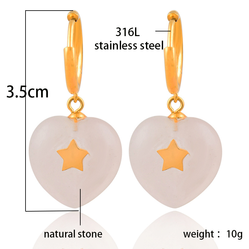 Fashion Heart Shape Titanium Steel Natural Stone Earrings 1 Pair