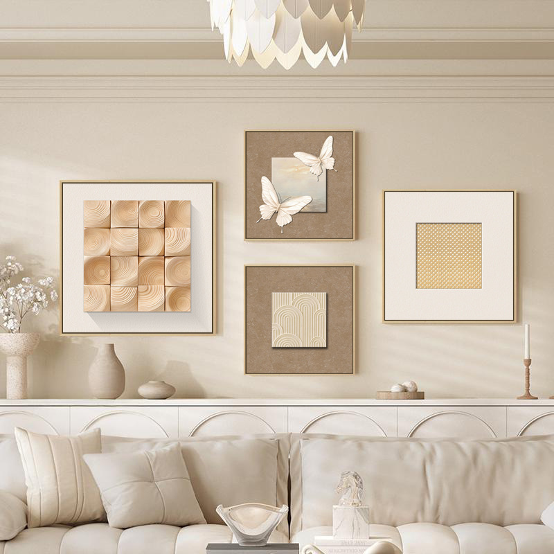 French Cream Style Living Room Decorative Painting Log Style Abstract Sofa Background Wall Square Hanging Painting Apartment B&B Mural