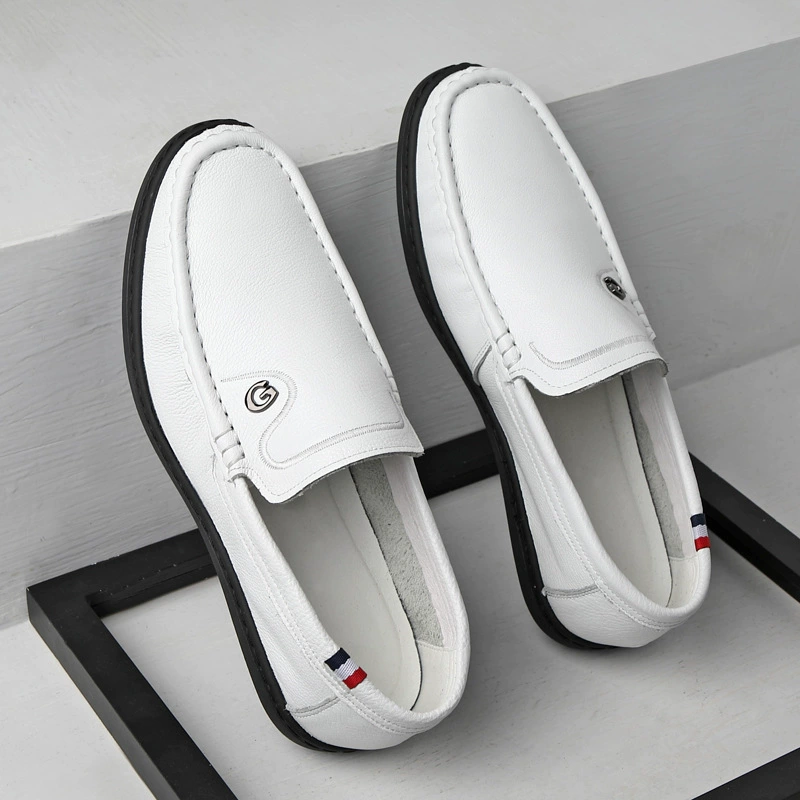 Мокасины без шнурков, мужские кожаные лоферы с верхним слоем, мужская повседневная кожаная обувь из воловьей кожи, белые мужские туфли без шнуровки